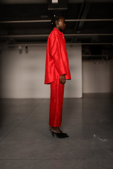 Ira Silk Shantung Pants - Red