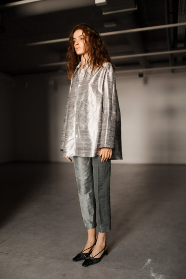 Idil Silk Shantung Pants - Anthracite