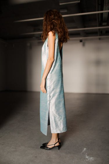 Sonia Silk Shantung Dress - Blue Blush