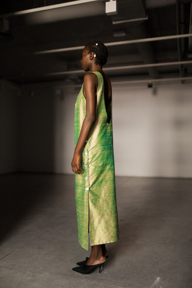 Sonia Silk Shantung Dress - Blueish Green