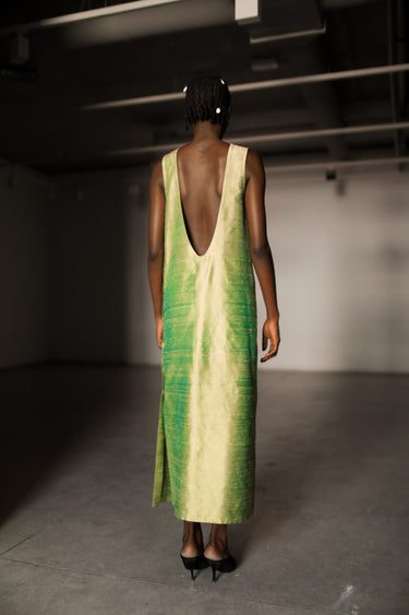 Sonia Silk Shantung Dress - Blueish Green