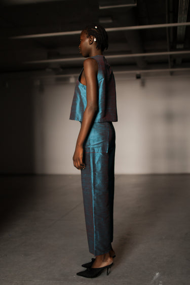 Ira Silk Shantung Pants - Teal Glow