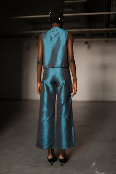 Ira Silk Shantung Pants - Teal Glow