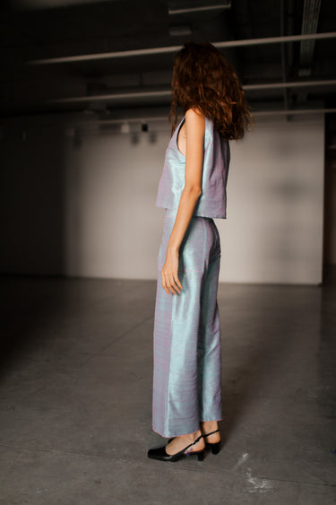 Ira Silk Shantung Pants - Blue blush