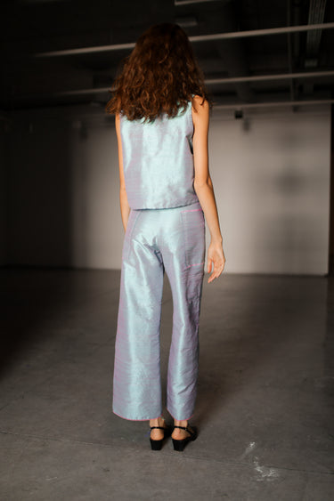 Ira Silk Shantung Pants - Blue blush