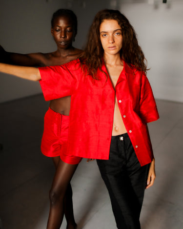 Sandra Silk Shantung Shirt - Red