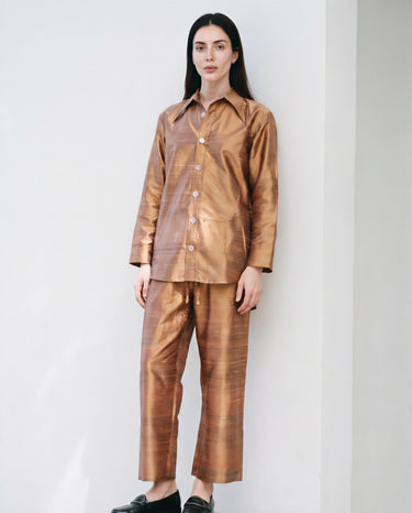 Adam Elastic-Waist Trousers in Silk Shantung - Light Copper