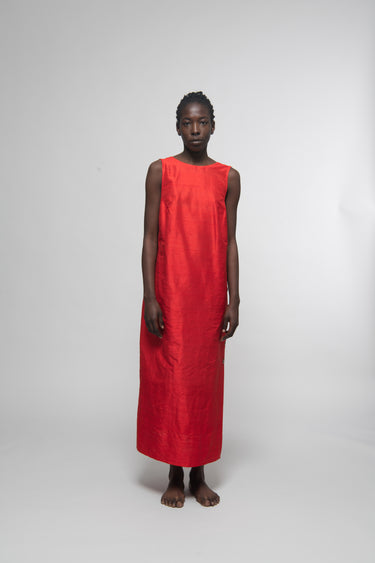 Sonia Silk Shantung Dress - Red