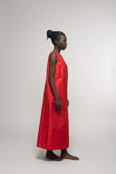 Sonia Silk Shantung Dress - Red