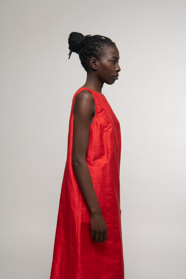Sonia Silk Shantung Dress - Red