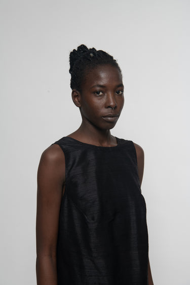 Sonia Silk Shantung Dress - Noir