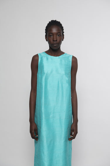 Sonia Silk Shantung Dress - Light Turquoise