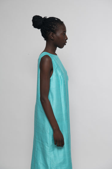 Sonia Silk Shantung Dress - Light Turquoise