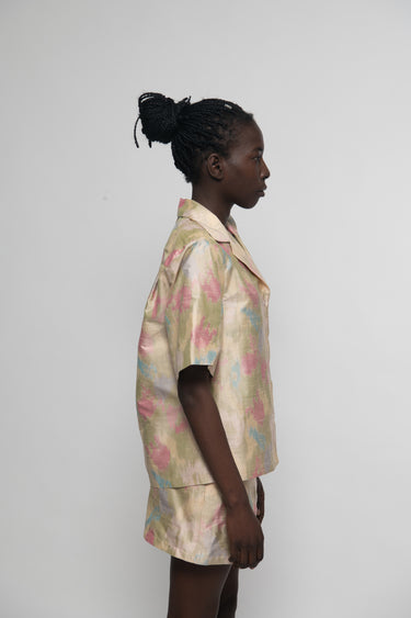 Sandra Silk Shantung Shirt - Beige Ikat