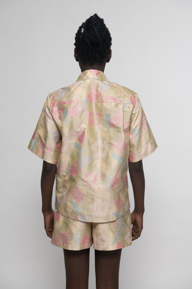 Sandra Silk Shantung Shirt - Beige Ikat