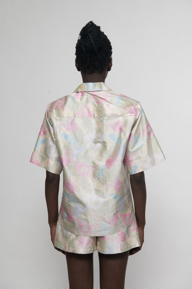 Sandra Silk Shantung Shirt - Green Ikat
