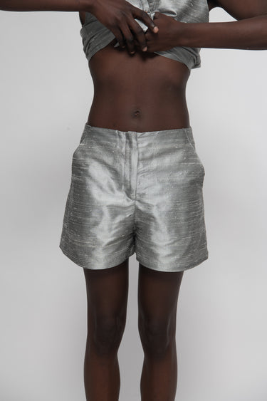 Valentino Silk Shantung Shorts - Pearl Grey