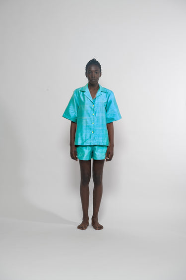 Sandra Silk Shantung Shirt - Dark Turquoise