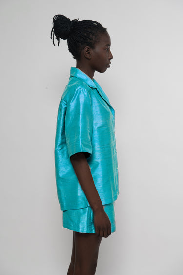 Sandra Silk Shantung Shirt - Dark Turquoise
