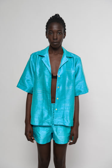 Sandra Silk Shantung Shirt - Dark Turquoise