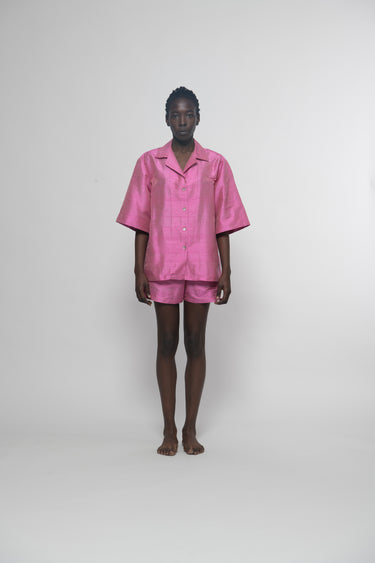 Sandra Silk Shantung Shirt - Barbie Pink