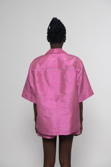 Sandra Silk Shantung Shirt - Barbie Pink
