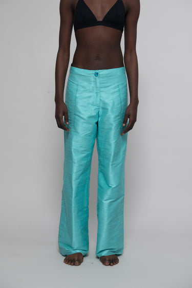 Ira Silk Shantung Pants - Light Turquoise