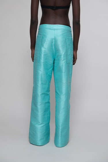 Ira Silk Shantung Pants - Light Turquoise