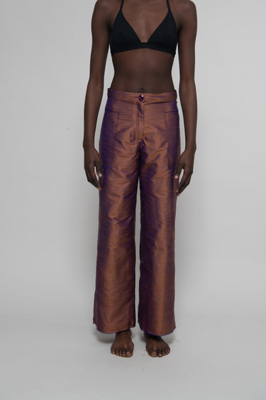 Ira Silk Shantung Pants - Earthy Brown