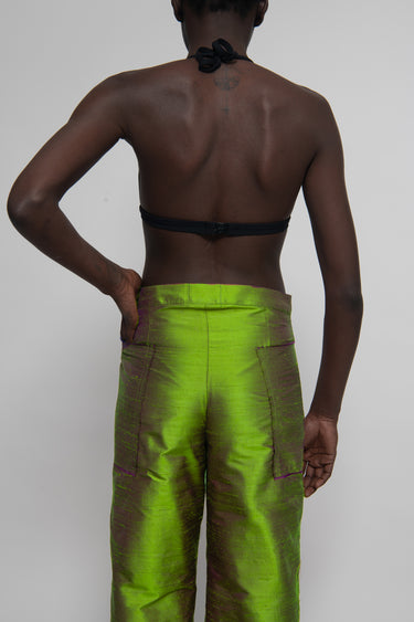 Ira Silk Shantung Pants - Orange green