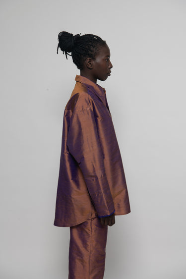 Ellie Silk Shantung Shirt - Earthy Brown