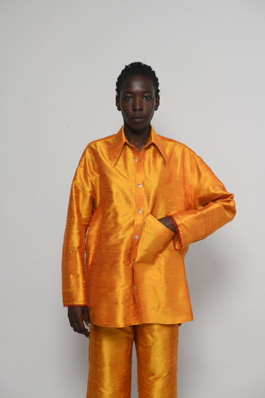 Ellie Silk Shantung Shirt - Sunlit Orange