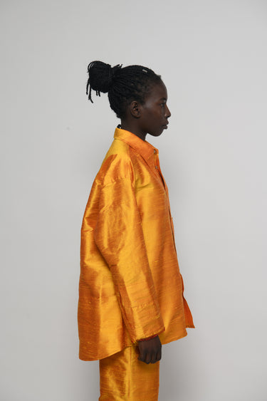 Ellie Silk Shantung Shirt - Sunlit Orange