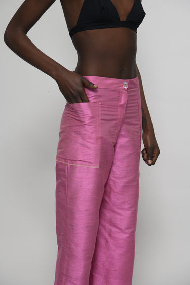 Ira Silk Shantung Pants - Barbie Pink