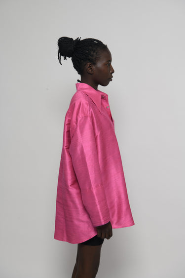 Ellie Silk Shantung Shirt - Barbie Pink
