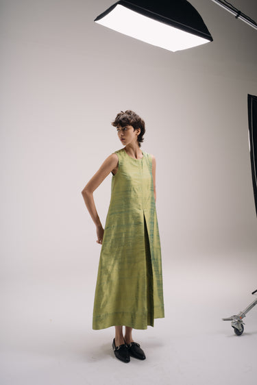 Laura - Long Silk Dress - Blueish Green