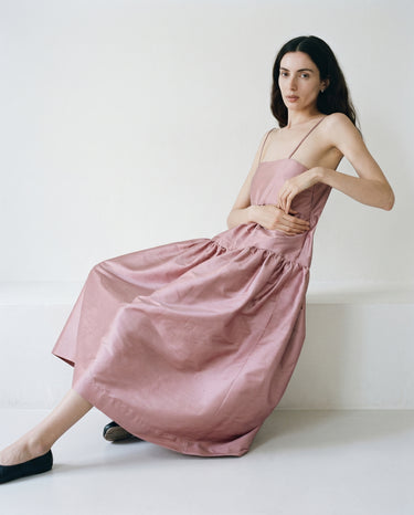 Cécile Midi Dress in Shantung Silk - Dusty Pink