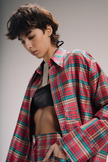Ira Silk Shantung Pants - Pink check