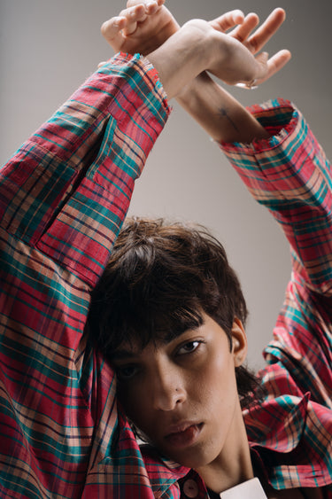 Ellie Silk Shantung Shirt - Pink check