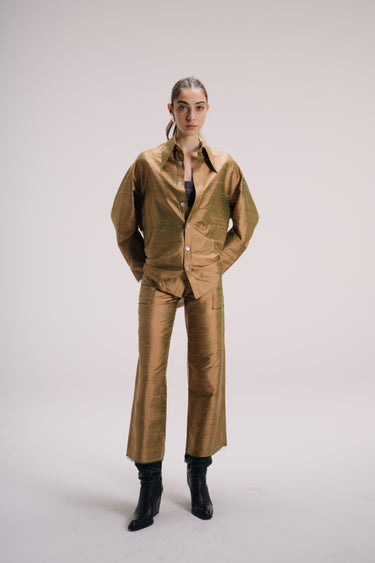 Ellie Silk Shantung Shirt - Sage Sand