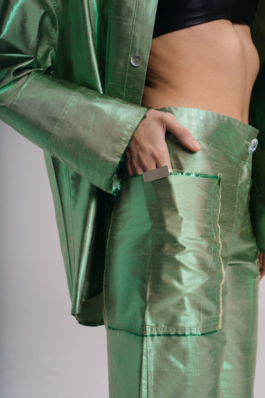 Ellie Silk Shantung Shirt - Shimmer Mint