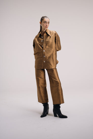 Ira Silk Shantung Pants - Bronze