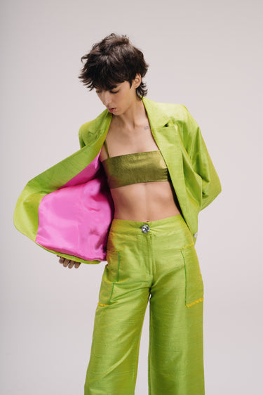 Ira Silk Shantung Pants - Yellow Green