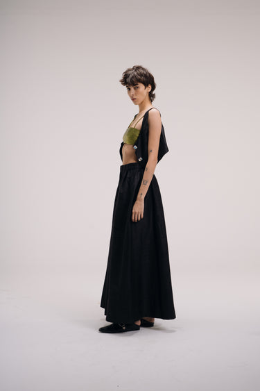 Yosr Silk Shantung Top - Black