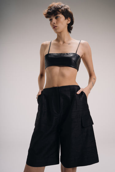 Lina Silk Shantung Shorts - Black