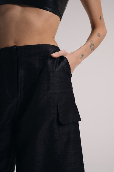 Lina Silk Shantung Shorts - Black