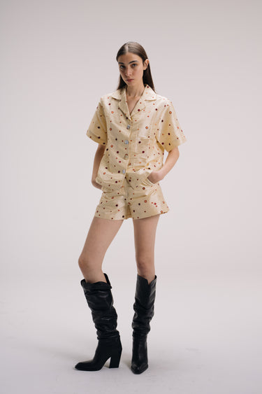 Sandra Silk Shantung Shirt - Vanilla Dots