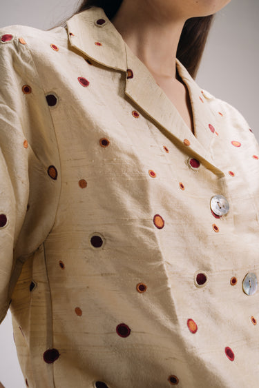 Sandra Silk Shantung Shirt - Vanilla Dots