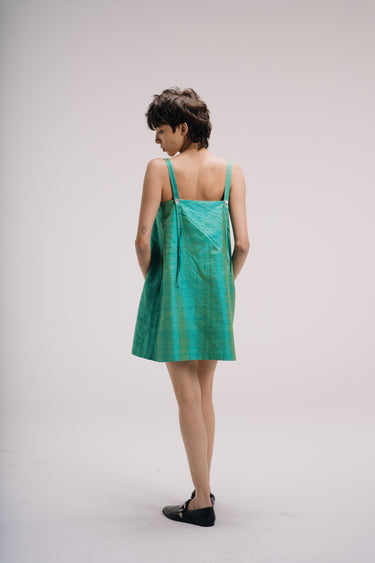 Alice Silk Shantung Mini A line Dress - Magical Turquoise