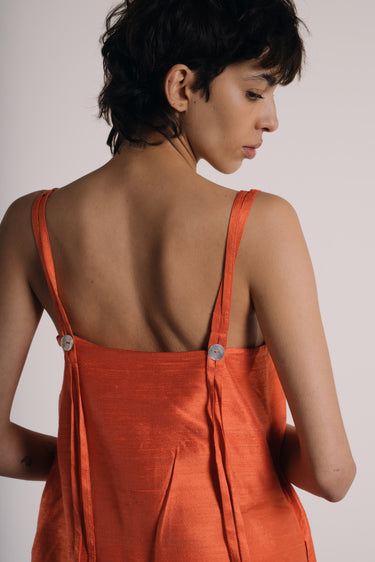 Alice Silk Shantung Mini A line Dress - Coral